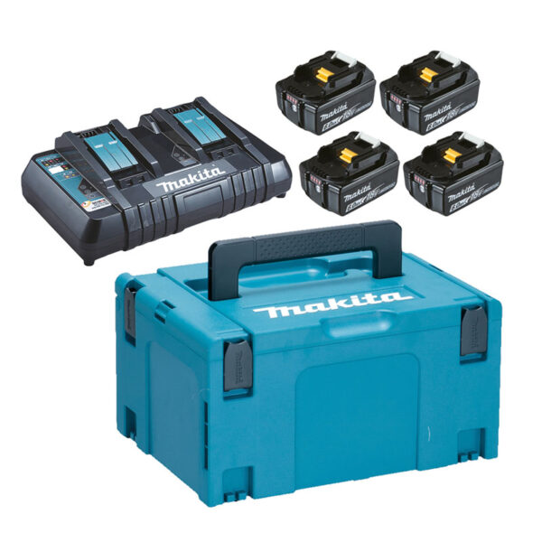 Aku ja laadija komplekt Makita 198091-4 LXT.Praktiline powerpack 18V LXT® tööriistadele. Makpac kast sisaldab nelja 6,0 Ah Li-ion akut ja kiirlaadijat. Aku on varustatud laadimistaseme näidikuga. Aku laadimisaeg kahe pesaga laadijaga DC18RD 55 minutit.
