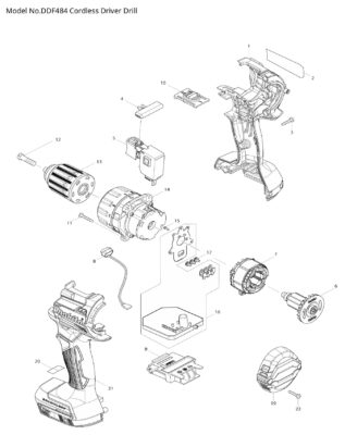 Makita DDF484 varuosade joonis